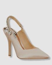  235 Badgley Mischka Women Beige Paxton Embellished Pumps Heels Shoes Size US 10