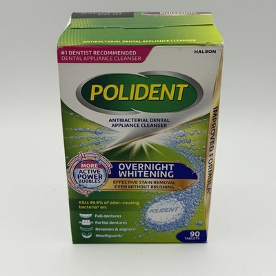 Polident Overnight Whitening Denture Cleaner Tablets 90 Count Antibacterial