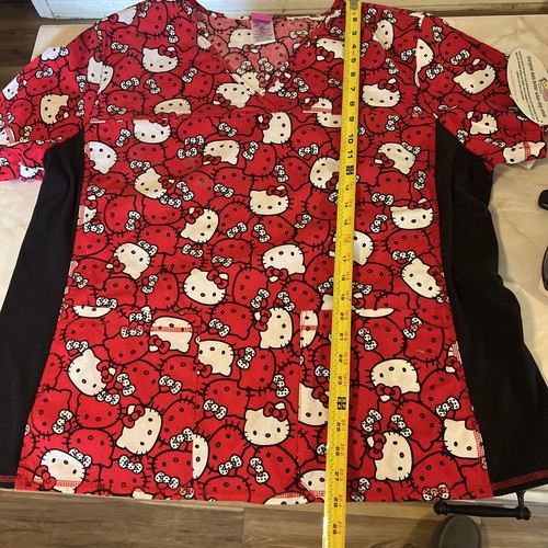 Scrub-Hello Kitty, 2xl Red Nurse Medical Vet Top 2 Pockets-V-Neck- - Picture 6 of 7