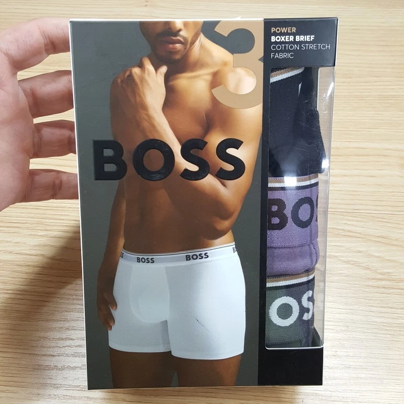 HUGO BOSS Boxer Briefs Mens Small Black Gray Purple 3-Pack Power Long Cotton - Image 2 of 4