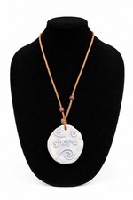 Ceramic "Share" Pendant Necklace Brown Cord Boho Inspirational Statement Jewelry
