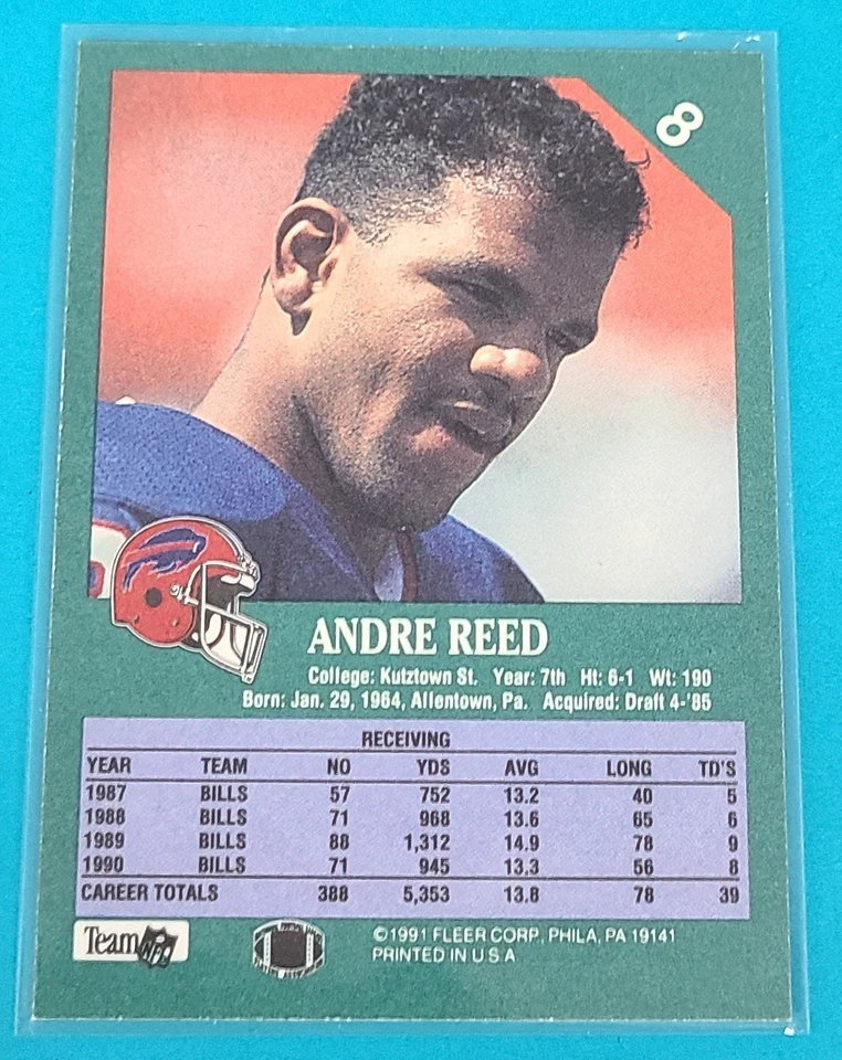 1991 Fleer #8 Andre Reed Buffalo Bills FOOTBALL Card N6 - Image 2 of 2