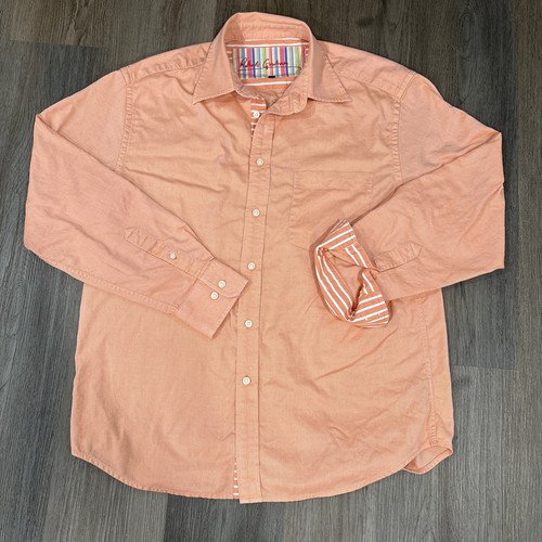 Robert Graham Shirt Mens Large Long Sleeve Flip Cuff Orange Peach 100% Cotton - Picture 2 of 8
