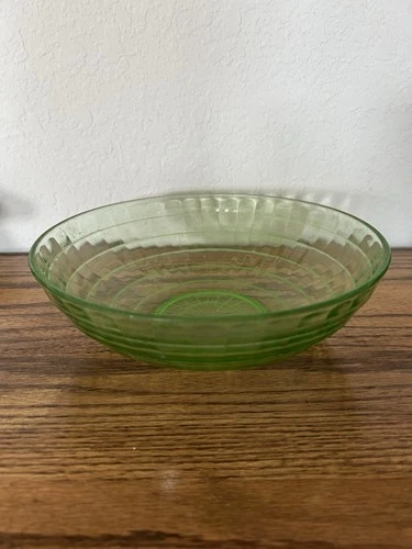 Vintage Green Depression Glass Bowl Uranium Glass - Glows - 8” Diameter