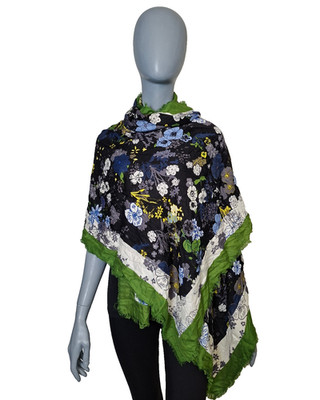 Marc O Polo Damen Schal Floraler Print Fransen Grün