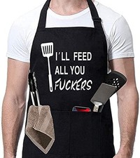 Funny Black Chef Aprons for Men Adjustable BBQ Grill Kitchen Cooking Aprons