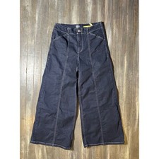 Maeve Anthropologie Wide Leg Pants Navy Blue Contrast Stitch High Rise Seam