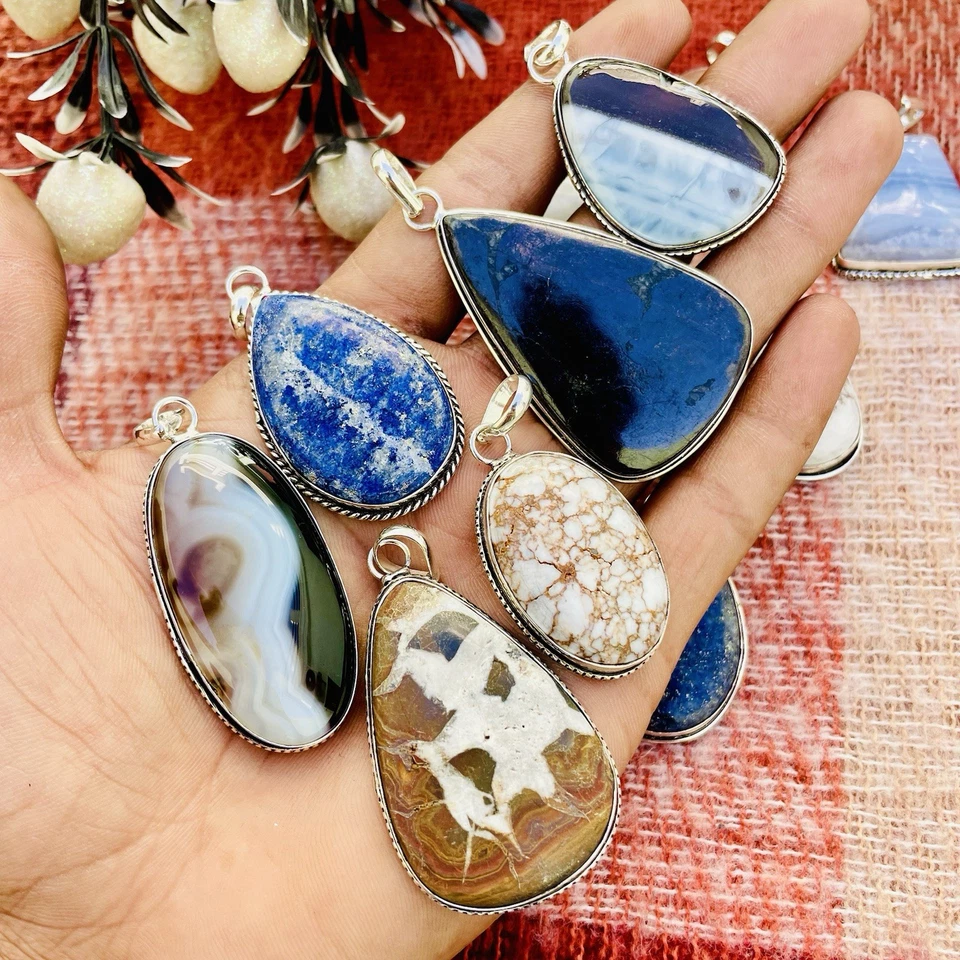 Colgantes boho de ágata y mezcla de piedras preciosas enchapados en plata 925, joyas hechas a mano para mujer ~ Foto 2 de 4