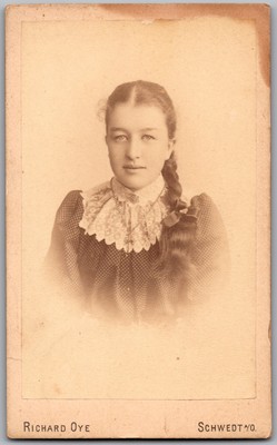 Antique CDV Circa 1880s Richard Oye Young Lady In Dress Schwedt Germany
