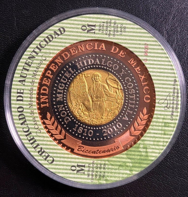 1810-2010 Bicentennial Independence Of Mexico Tri-Metal Medal w/certificate