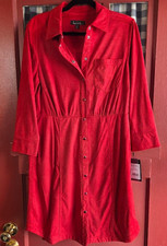 Nicole Miller Women's Red Snap Front Long Sleeve Dress Suede Feel Size 10 NWT