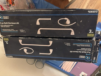 #ad Project Source Dover 3 pc Bath Hardware Set Brushed Nickel Towel Bar Ring Holder $16.99