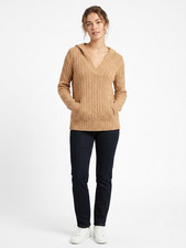 VTG Ralph Lauren Polo Jeans Hooded Sweater Womens L Beige Cable Knit Pullover