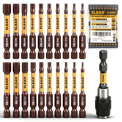 21-Piece 2.5'' Allen-Wrench Hex Drill Bit Set, Durable Impact Allen Key Set, Long
