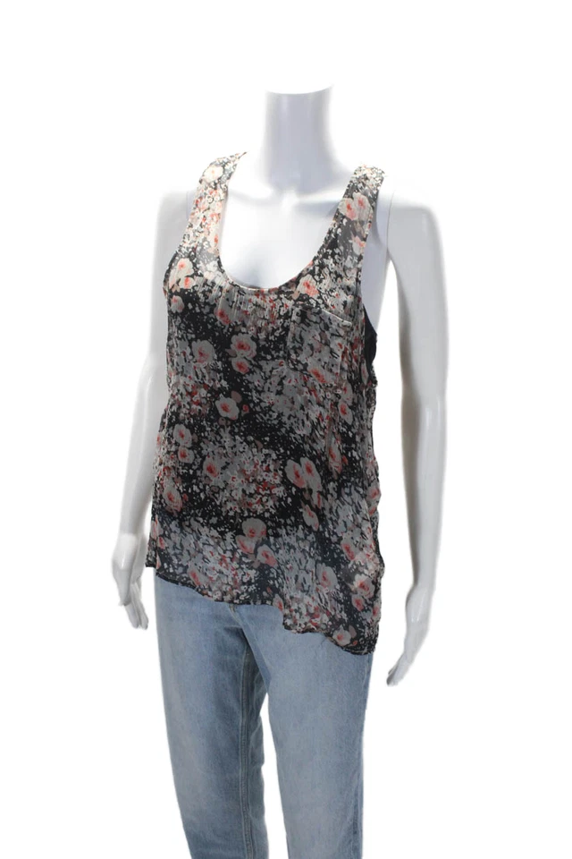 Camiseta sin mangas Joie para mujer de algodón sin mangas transparente en capas floral negra talla M Foto 2 de 4