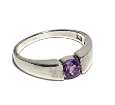 STERLING SILVER 925 Amethyst Ring MODERN Sleek SOLITAIRE BAND FAS Sz 7