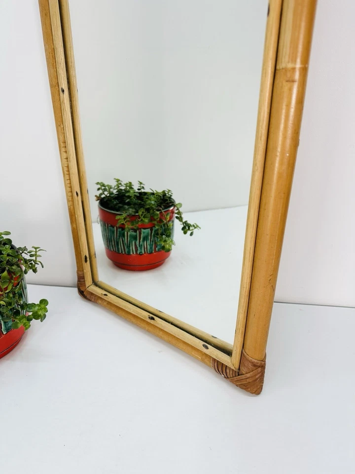 Vintage Bamboo Cane Wall Mirror Tiki Boho 93cm X 31.5cm Rectangle Long - Image 4 of 4