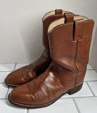 Vintage Justin Roper Boots Brown Leather Western Boots Men's 8.5 B Low Heel