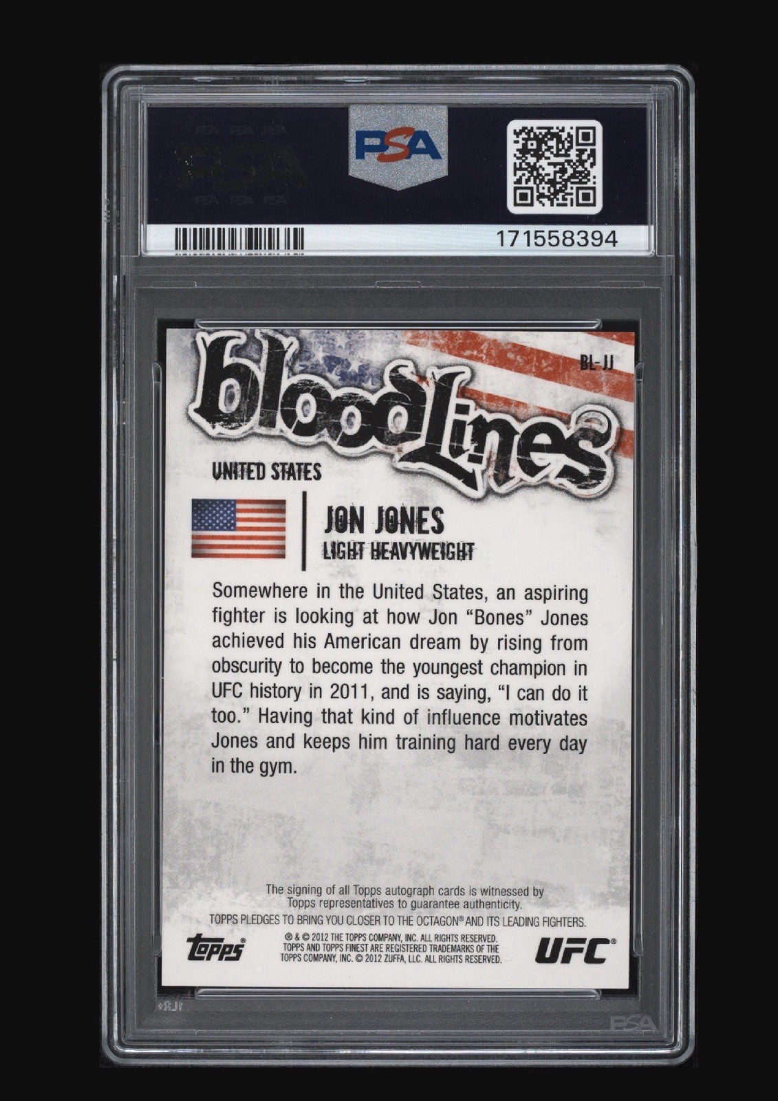 2012 Topps Finest UFC - Bloodlines Jon Jones #BL-JJ Autographs (AU) view 2
