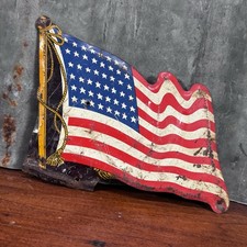 Vintage 48 Star American Flag License Plate Topper Metal Bumper Badge 1940s Usa