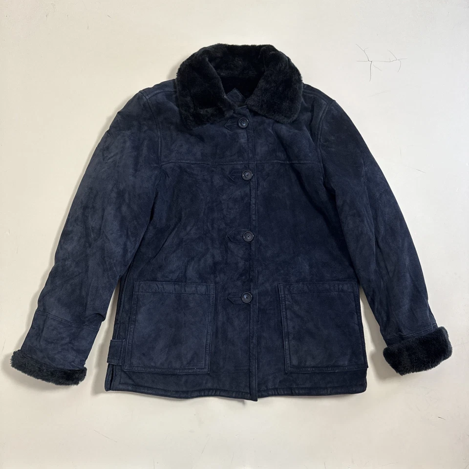 Dennis Basso Blue Suede Button Close Jacket Coat Womens Small Heavy Y2K - Image 2 of 4