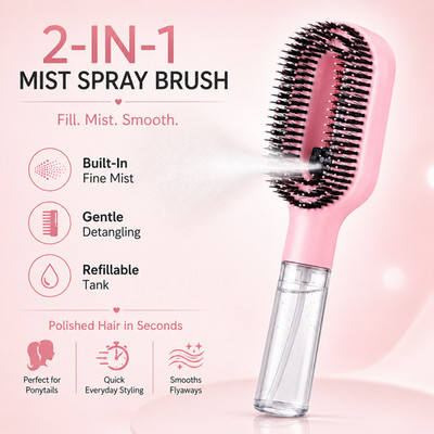 2-in-1 Hair Brush with Water Spray Mister - Detangling Brush with Built-in Spray