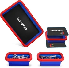 WORKPRO 4PC Collapsible Magnetic Parts Tray Set Double-Sided Magnet Bowl for Nut