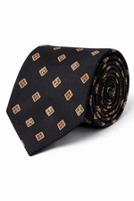 Chaps Ralph Lauren Silk Tie Black Gold Geometric Necktie Classic Mens