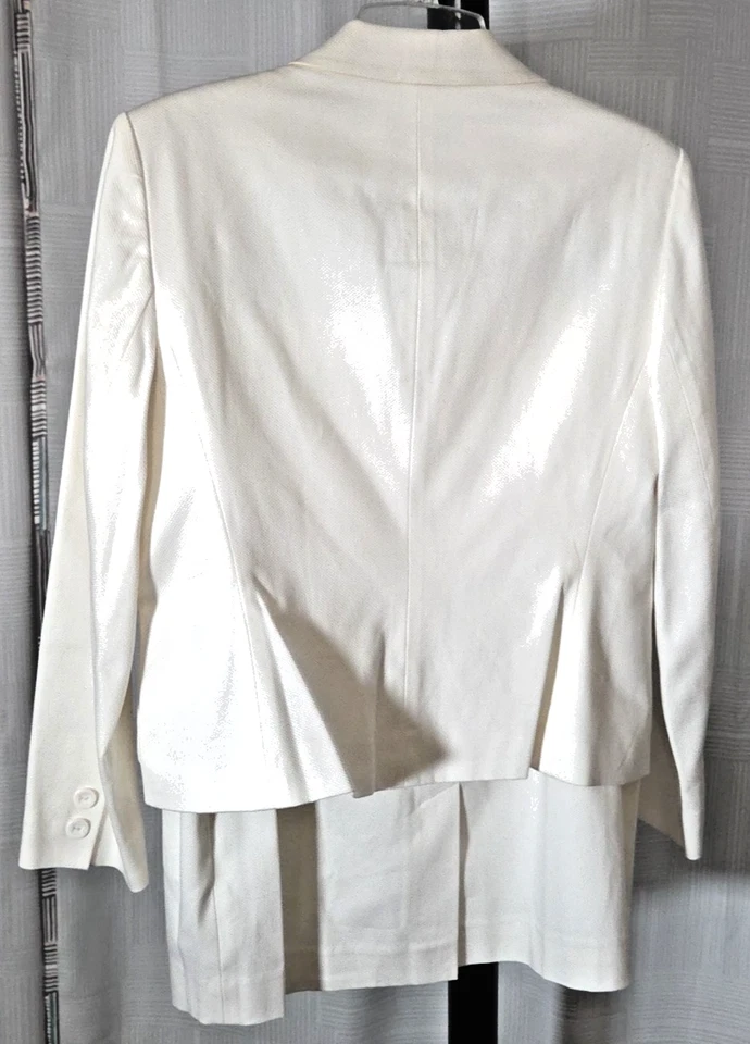 Jones New York Suit Petite 2 Piece Jacket Skirt White Cotton Blend Lined sz 14P - Image 2 of 4