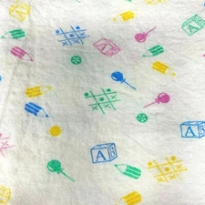 Vintage Pastel Pencils Blocks Tic Tac Toe  Cotton Flannel Receiving Baby Blanket