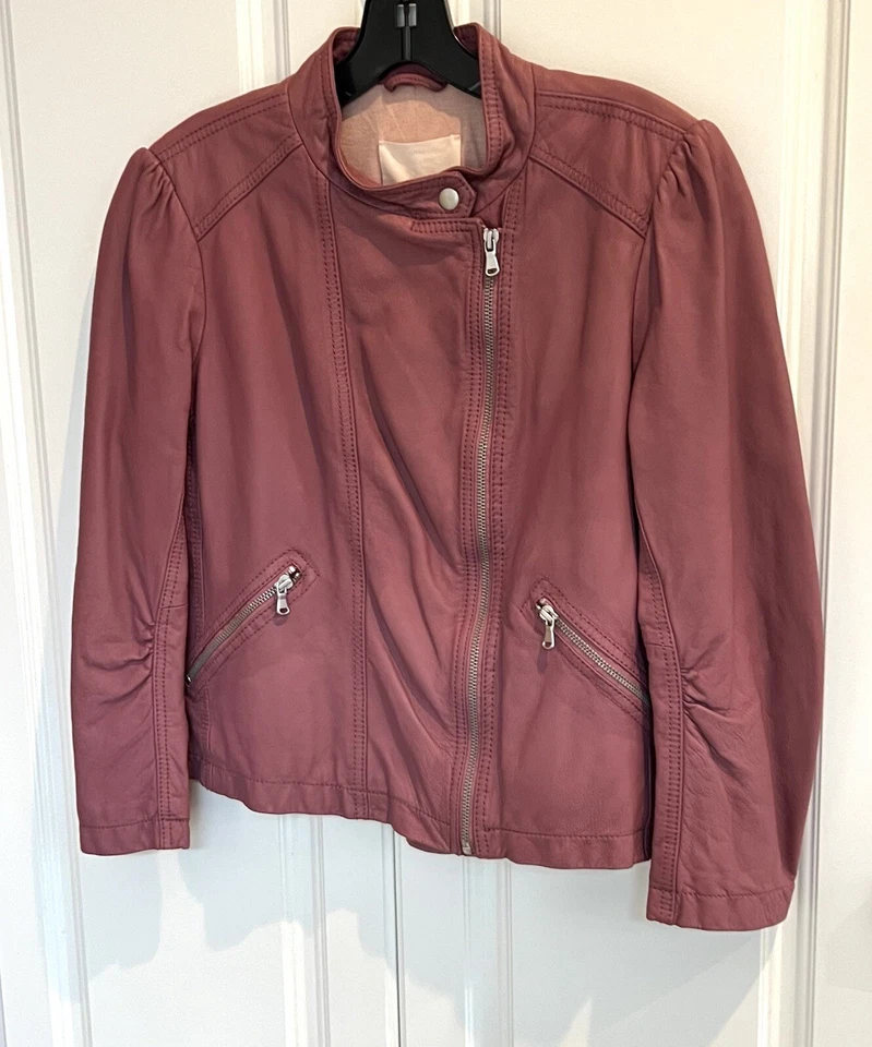 NWT Rebecca Taylor size 10 blusher pink garment washed leather moto jacket $950 - Image 2 of 4
