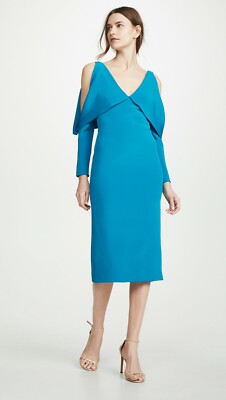 CUSHNIE Et Ochs Cerulean Cold Shoulder Plunging V-Neck Silk Cocktail Dress  12 US | eBay