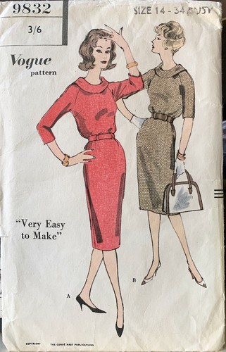 1950s Vogue Vintage Sewing Pattern 9832 | Misses Dress | Size 14 Bust 34" UNUSED - Picture 1 of 3