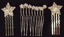 Three Vintage True Rhinestone Small Hair Ornaments or Combs Glamorous 