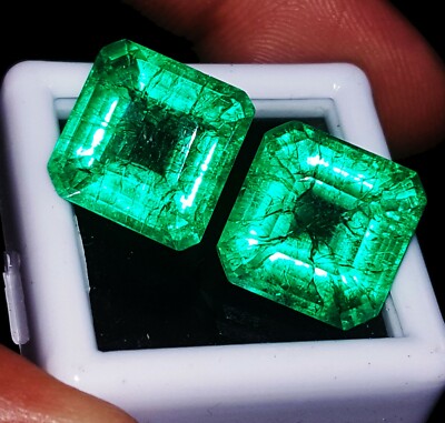 Natural Emerald Square Cut Pair Loose Gemstone 7 to 9 Ct Certified RE36