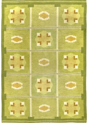 Green Scandinavian Swedish Kilim Geometric Rug for Living Room Area Rug Bedroom