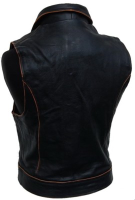 Gilet Jeans Uomo Biker Gilet In Pelle Per Motociclista Rocker LW26 - Nero Con Tasche E Fodera In Satin Gilet Pelle Motociclista - Foto 10