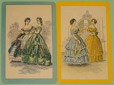 2 VINTAGE GODEY LADY SINGLE SWAP PLAYING CARDS~LINEN PAIR
