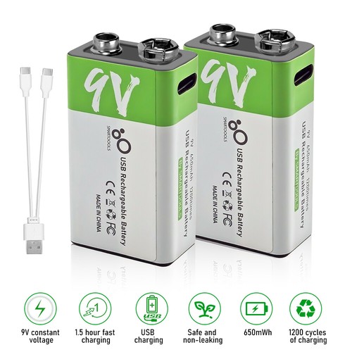 4 Pack 9V Rechargeable Lithium-ion Batteries 650mAh Battery USB Charger Cable UK - Picture 15 of 20