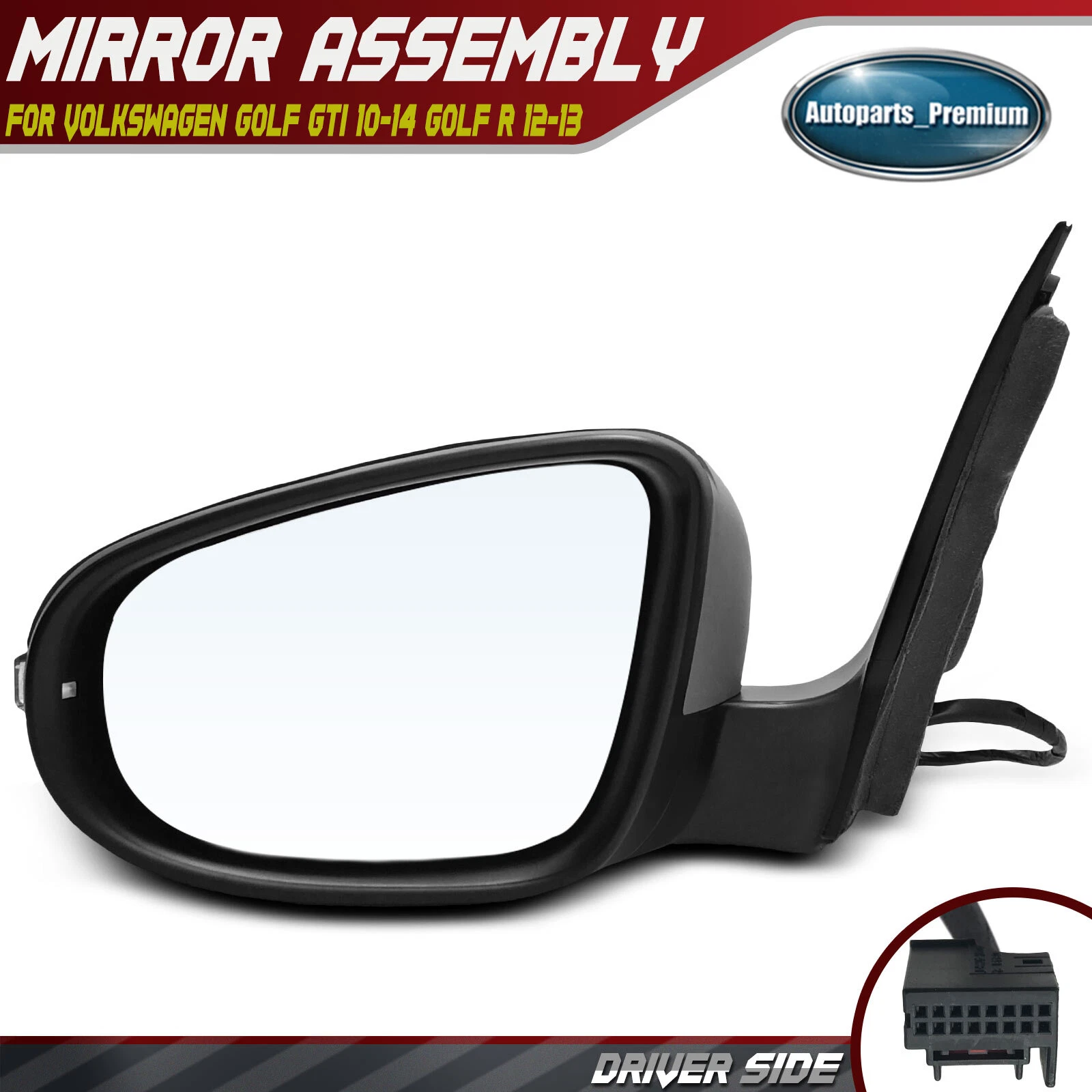 Left Power Heated Mirror w/ Signal Light for Volkswagen VW Golf GTI 10-14 Golf R