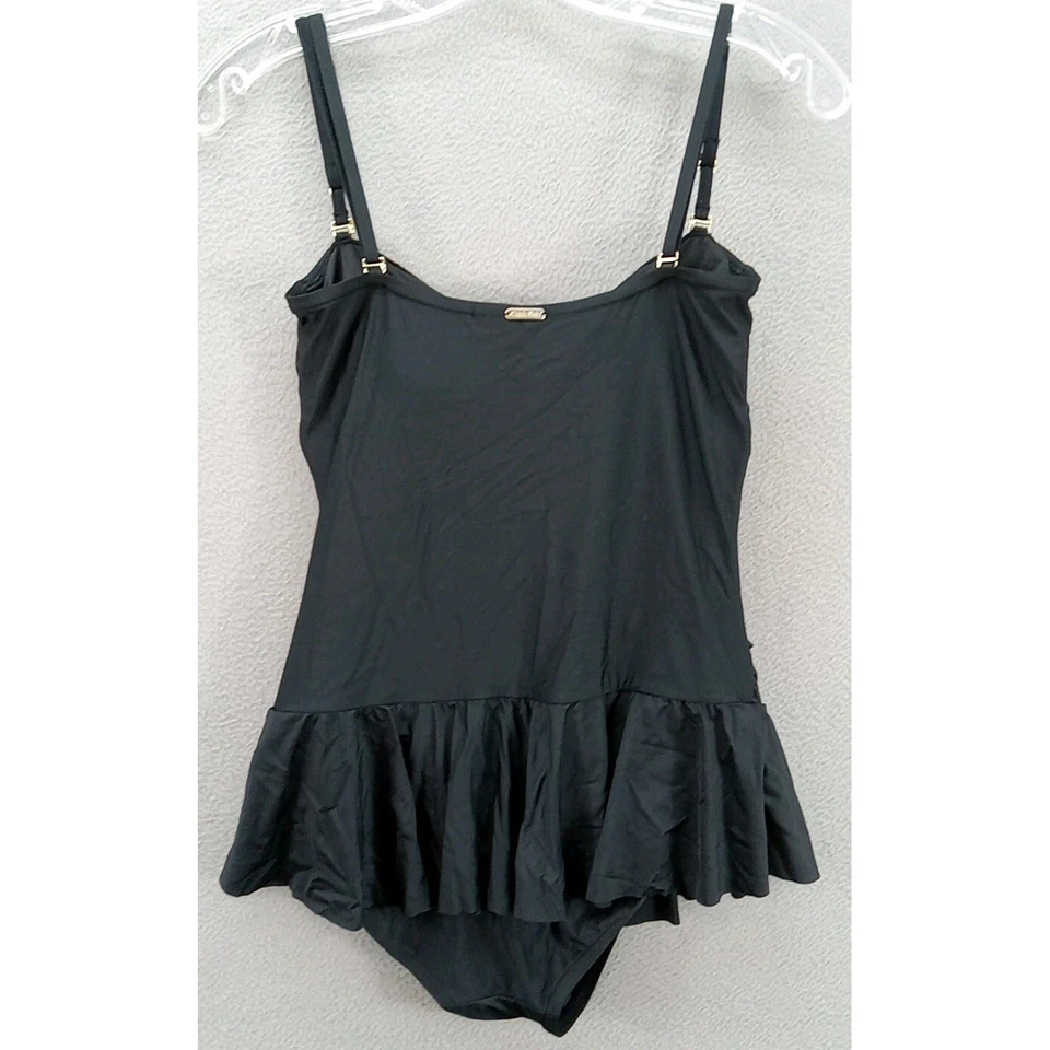 Calvin Klein Women's Swimsuit Size 8 Black Ruched One Piece Lined Swim Skirt - Image 2 of 4