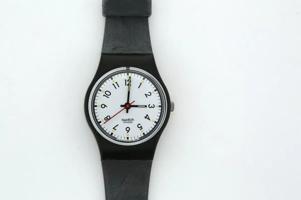 BNIB Swatch 1st Edition Watch GK 164 Unisex Black band w White Face