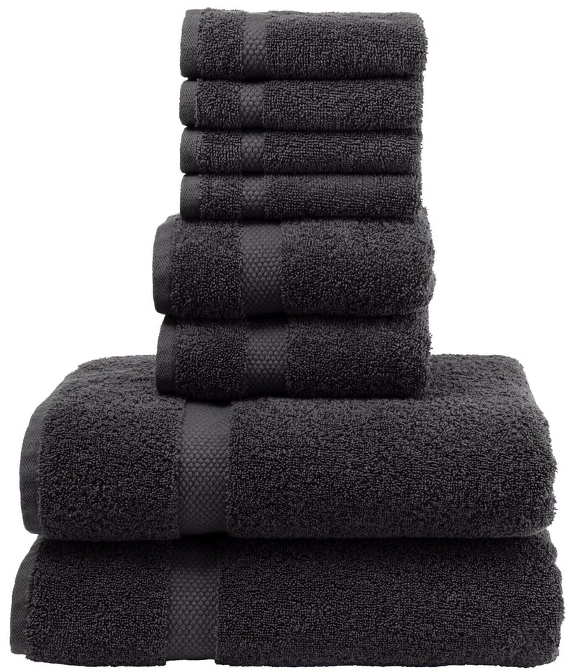 Conjunto de Toalhas de Banho Luxo Preto - Hotel Algodão Macio 2/Banho 2/Mão 4/Lavagem - 8 Peças - Imagem 2 de 4