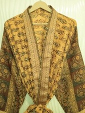 Pure Silk Long Robe Woman Silk Kimono Bohemian Luxury Handcrafted Beige KMO4911