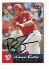 RYAN ZIMMERMAN WASHINGTON NATIONALS  WORLD SERIES CHAMPION SIGNED BASEBALL CARD