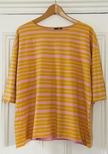 Marimekko X Uniqlo Women’s Pink Yellow Striped Long Tunic Top L UK 14 EU 42