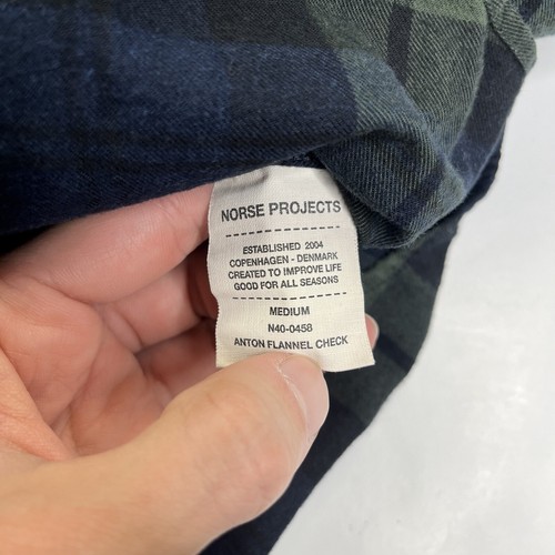 Camicia Norse Projects Anton Spazzolata Flanella Bottone Uomo Verde Pino Medio Quadri - Foto 7 di 11