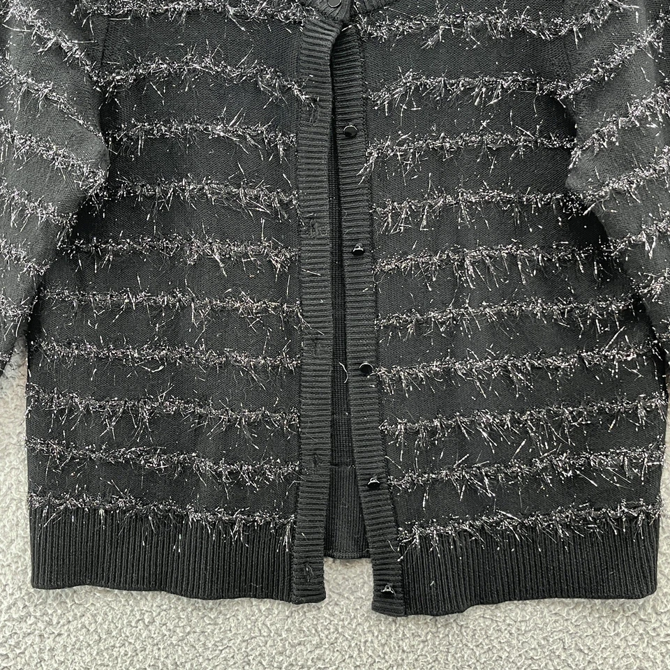 Suéter Milly Mujer Mediano Negro Lana Merino Brillante Rayas Botón Cárdigan Foto 2 de 4