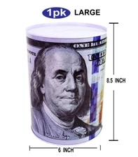 Large 8.5" Ben Franklin $100 Dollar Bill Money Coin Tin  Savings  Piggy Bank