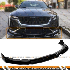 For 20-25 Cadillac CT4 V Style 3pc Gloss Black Front Bumper Lip Spoiler Splitter
